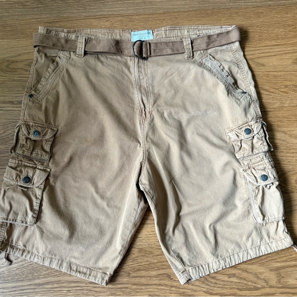 Free Planet Men’s Cargo Shorts Size 44 Khaki 100% Cotton